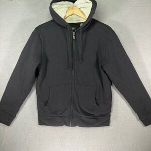 Sherpa Lined Zip Hoodie Mens S Black Fleece Jacket Warm Stretch Comfort Work